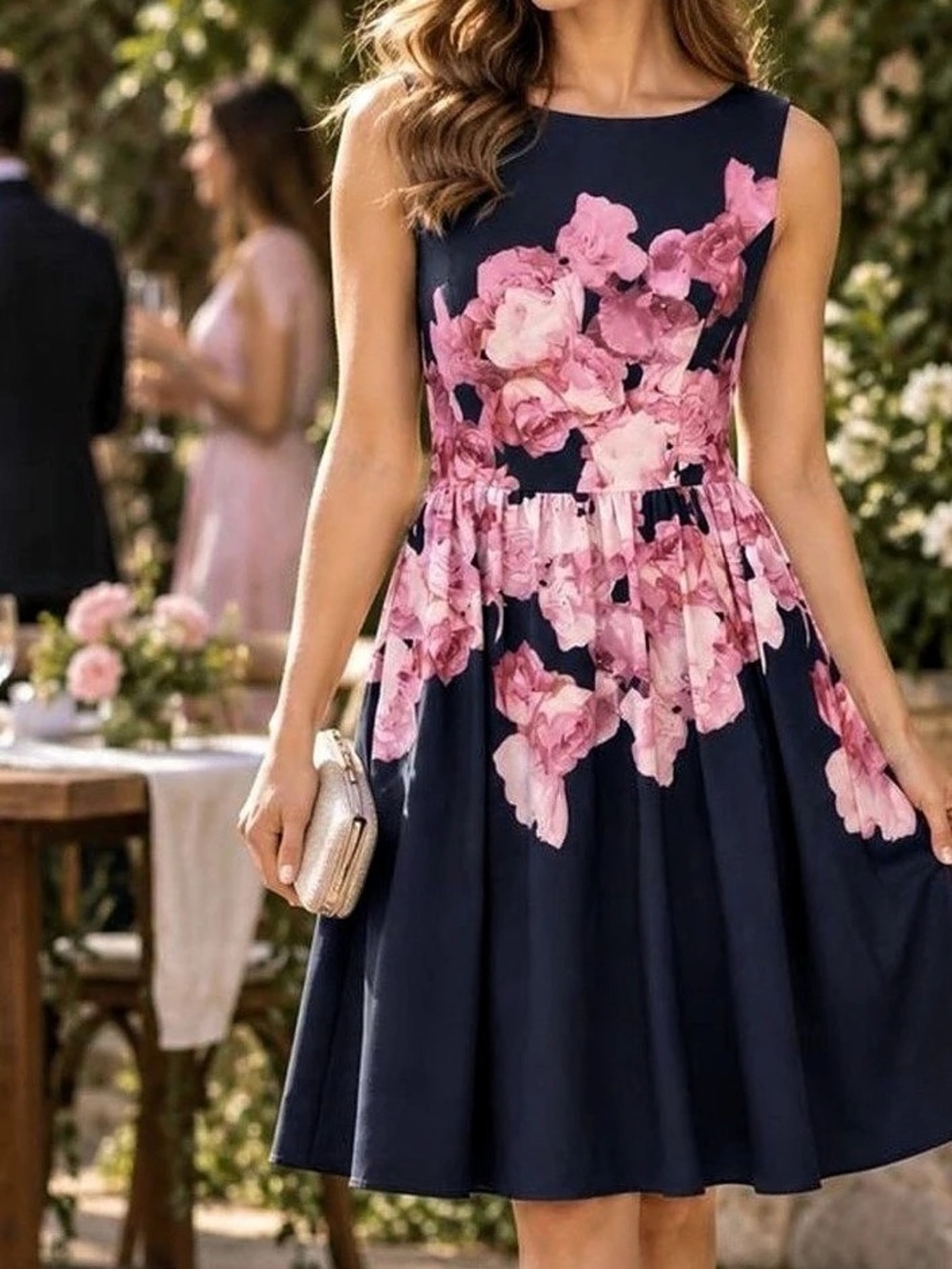 Adrianna Papell Sleeveless Roll Collar Floral Midi Dress Blue & Pink 18W